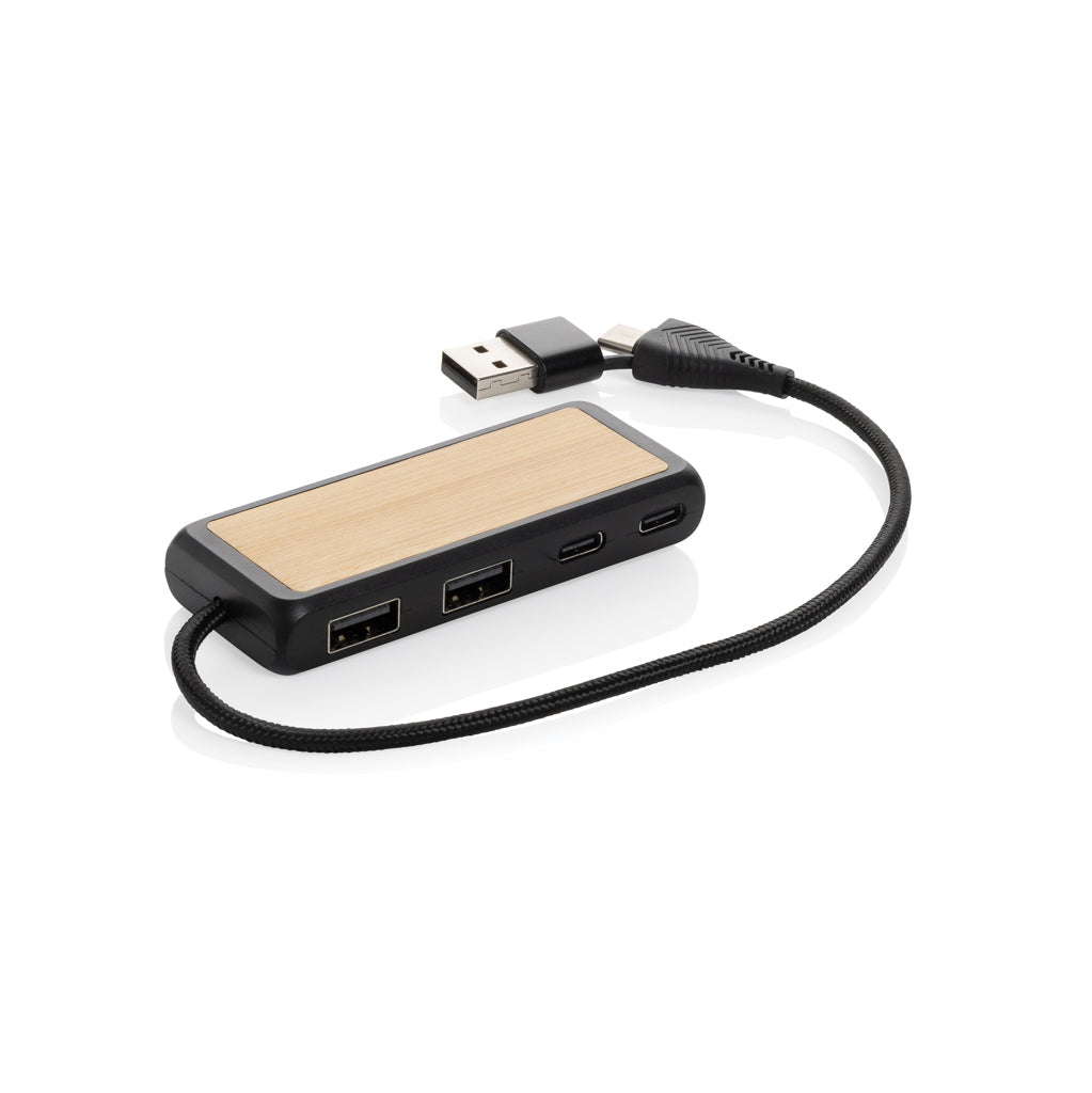 Link RCS kaksoistulo USB-hub kierrätysmuovia ja bambua-1