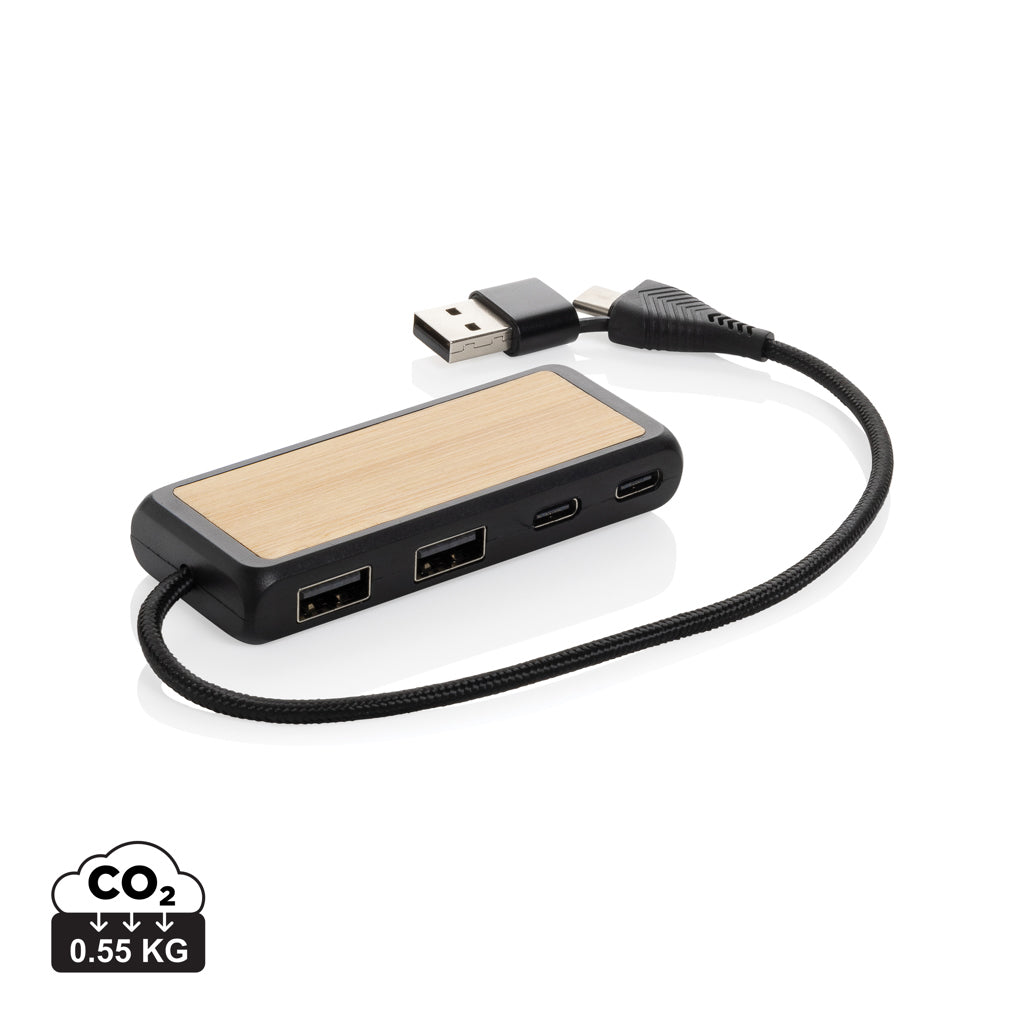 Link RCS kaksoistulo USB-hub kierrätysmuovia ja bambua-0