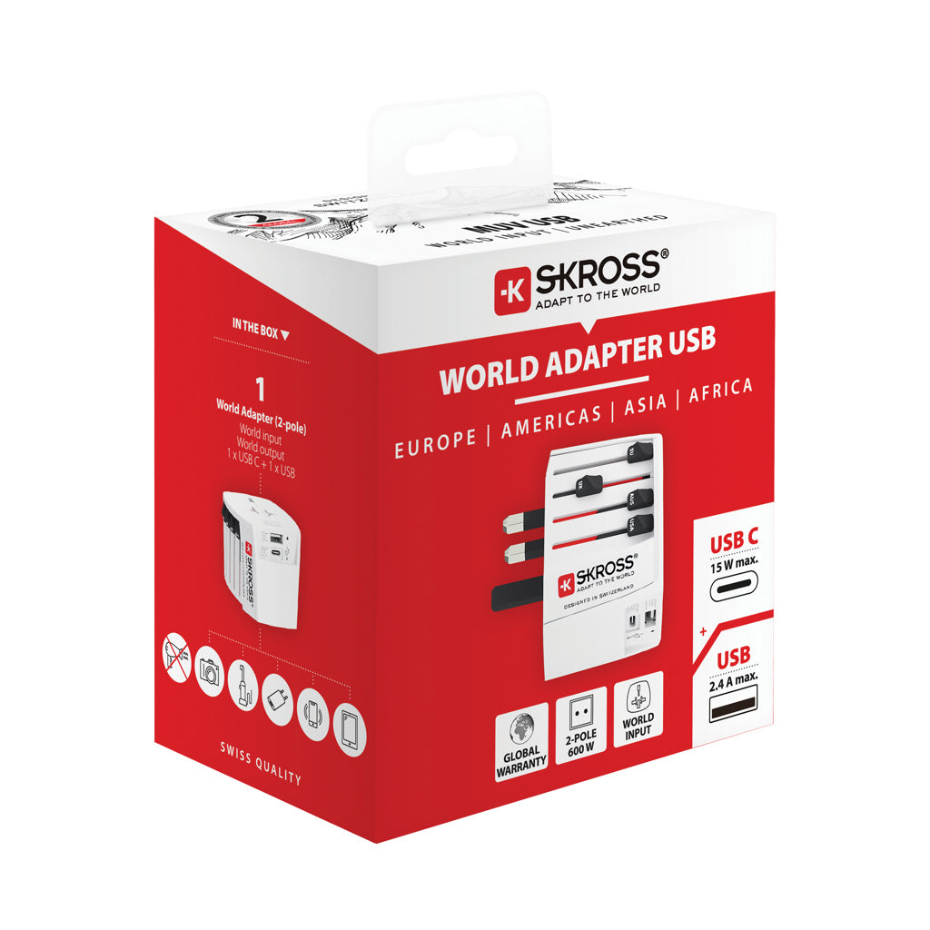 SKROSS World Travel MUV 2-napainen USB A ja C adapteri-4