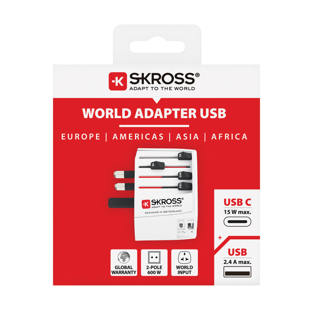 SKROSS World Travel MUV 2-napainen USB A ja C adapteri-5